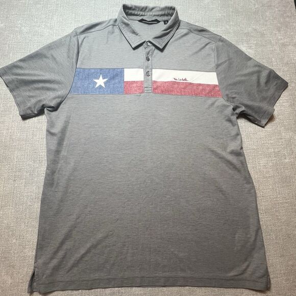 Travis Mathew Polo Mens XL Texas Flag Gray Pima Cotton Golf Shirt Preppy Casual - Picture 1 of 7